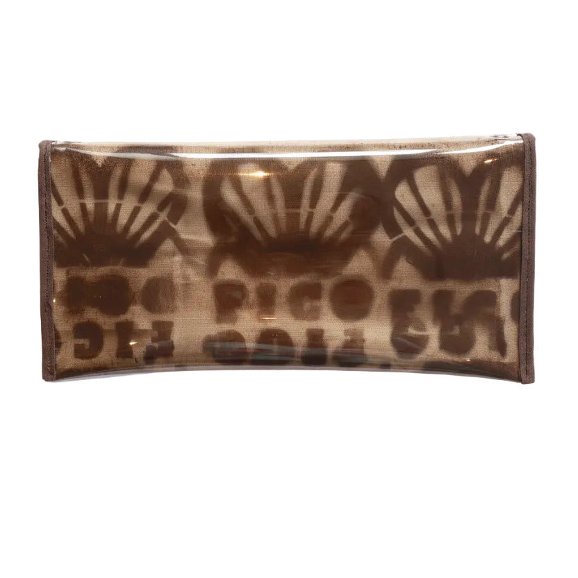 Brown leather wallet with shell pattern on a white background