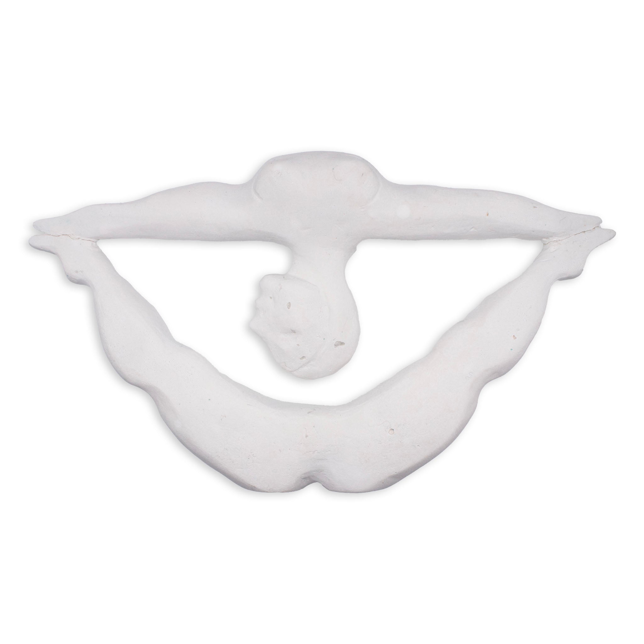 White acquacast sculpture of a contortionist nude figure on a white background