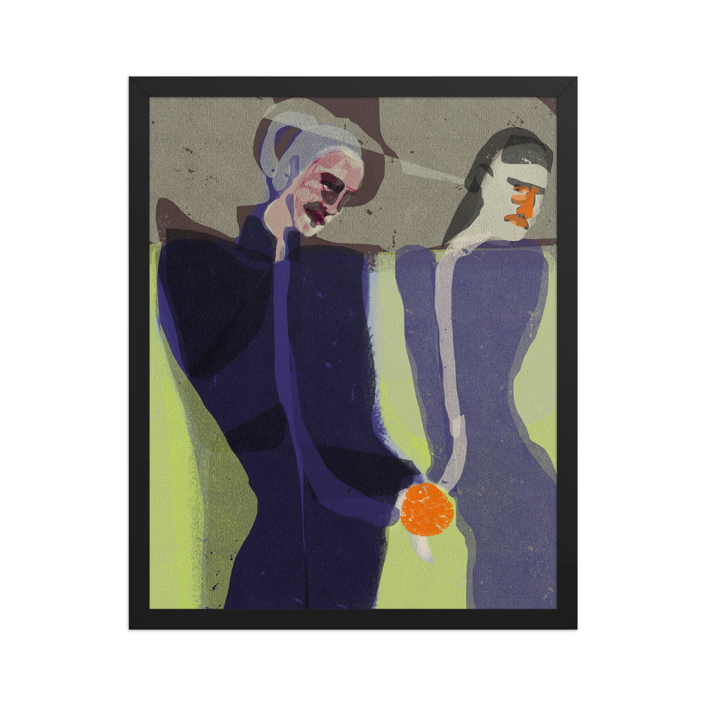 Illustration of two figures holding hands with a colorful object, set against a plain background.