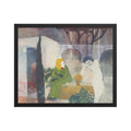 Framed artwork of a woman in a green dress sitting next to a white figure in an outdoor setting.