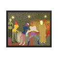 artist print of colourful figures dancing at a party with a devil