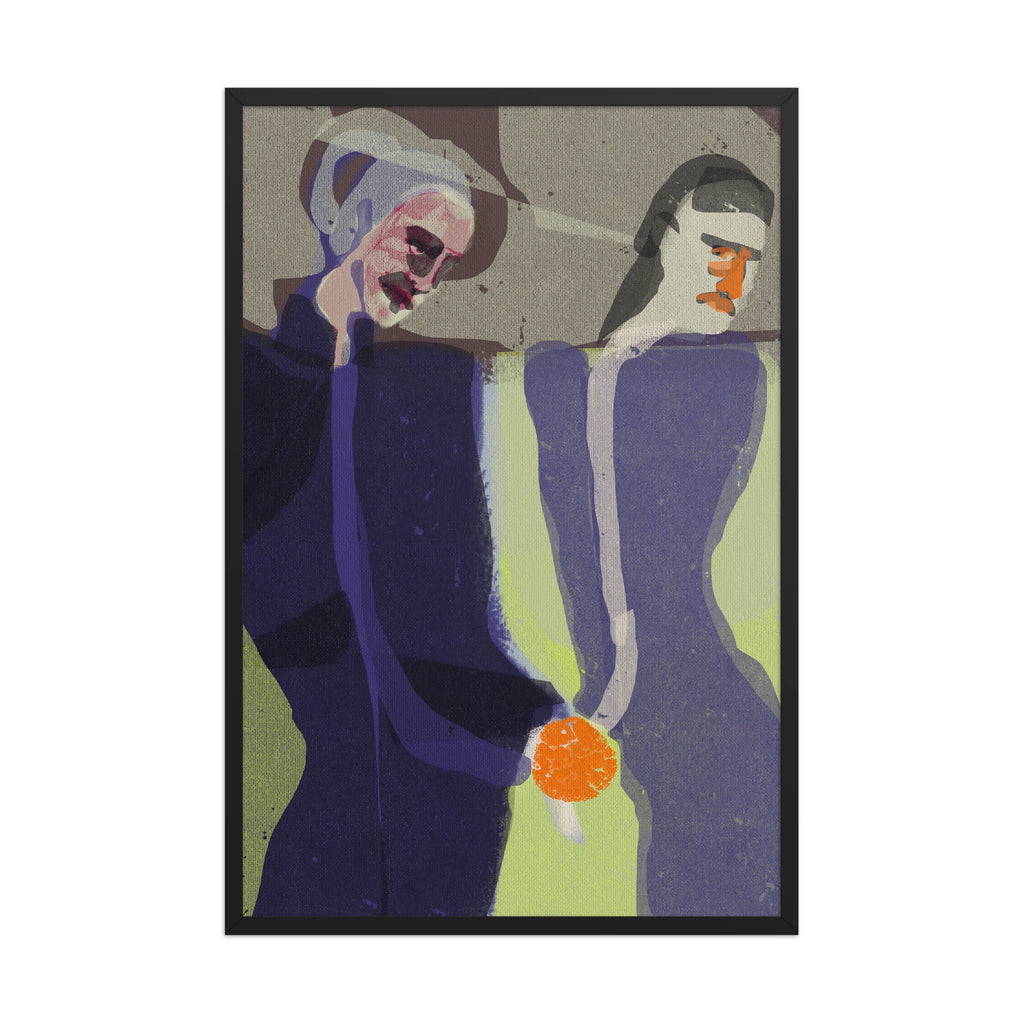 Illustration of two figures holding hands with a colorful object, set against a plain background.