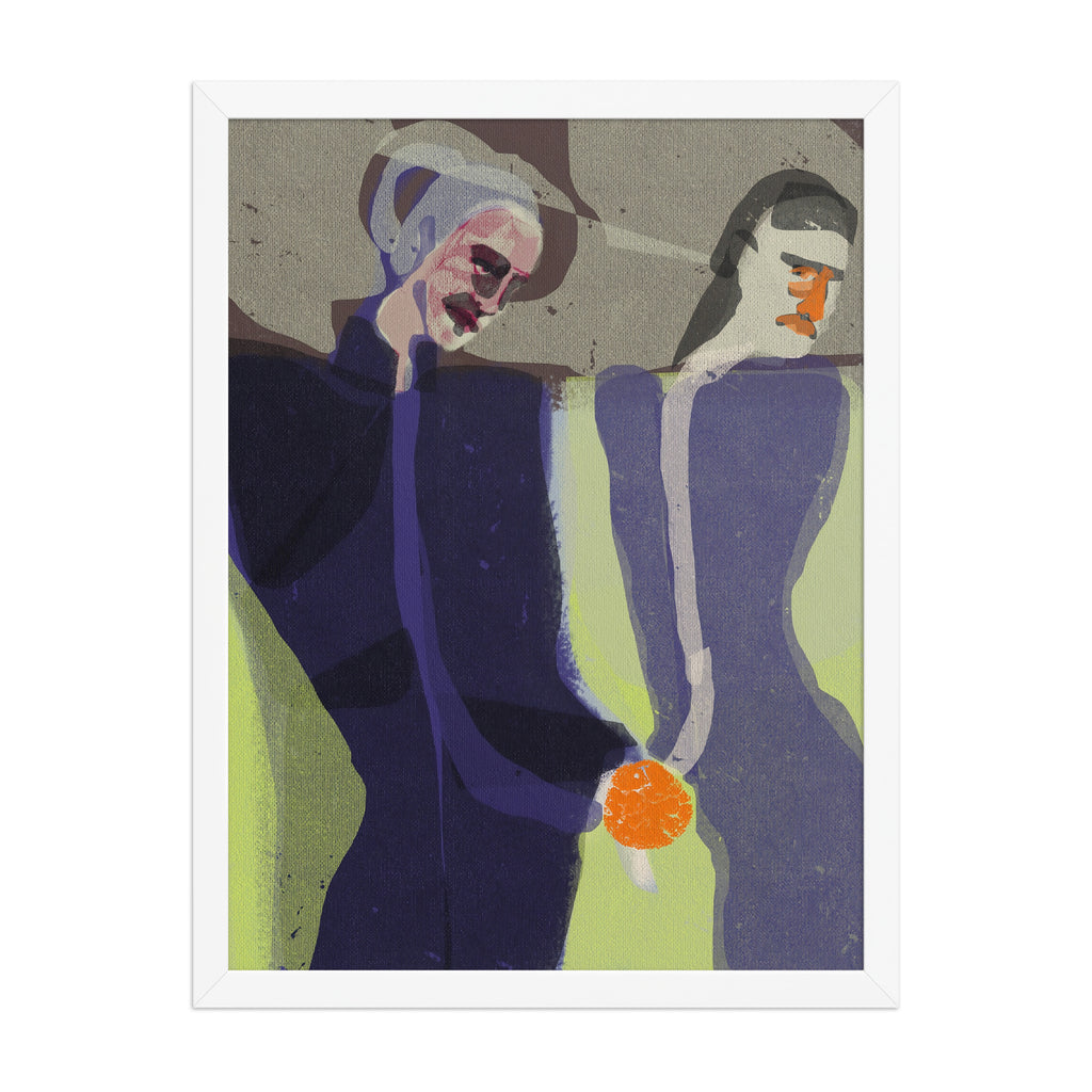 Illustration of two figures holding hands with a colorful object, set against a plain background.